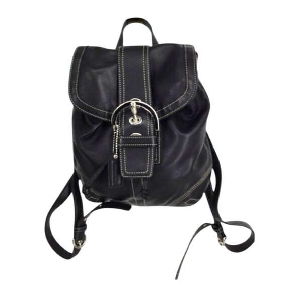 WOMENS BLACK CANVAS & NYLON BACKPACK INSIDE/OUTTER POCKETS DRAW STRING CLOSURE